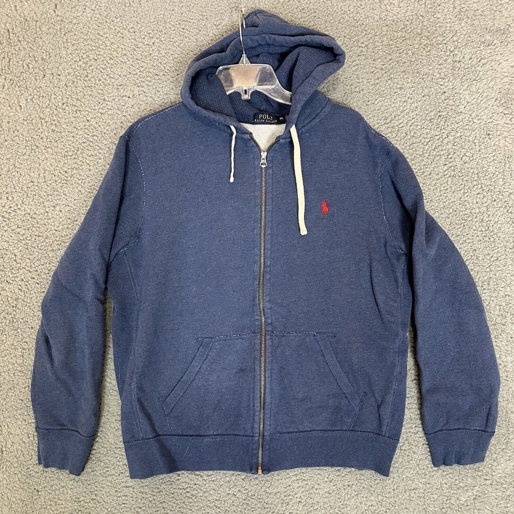 Polo Ralph Lauren Mens Full Zip Sweater Blue Size XL Drawstring Pockets
